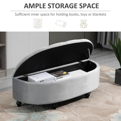 Kare Fabric Light Grey Semi Circle Storage Ottoman Bench Diamond Tufted
