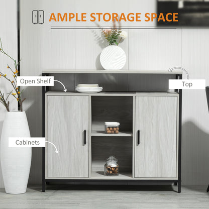 Vara Light Grey Sideboard with Steel Frame 2 Doors 4 Shelves