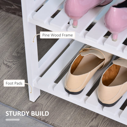 Vafino Wooden White 3 Tier Slatted Shoe Rack With Slatted Shelves