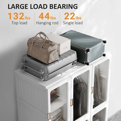 Belavani White Foldable Clothes Wardrobe With Cube Storage Hanging Rails And Magnetic Doors