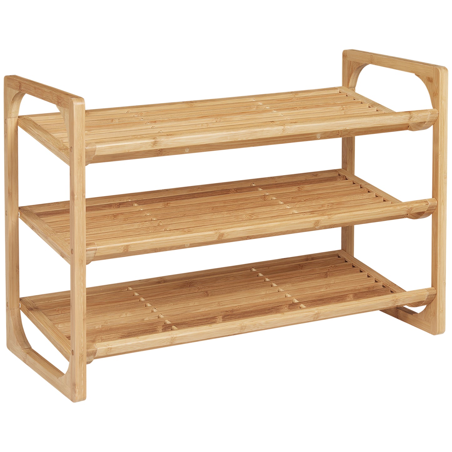 Naveha Natural Bamboo 3 Tier Shoe Rack With Slatted Shelves For 9 Pairs