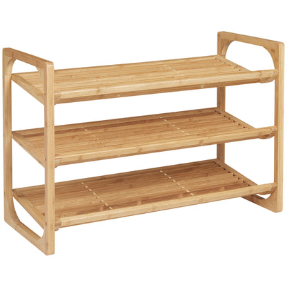 Naveha Natural Bamboo 3 Tier Shoe Rack With Slatted Shelves For 9 Pairs