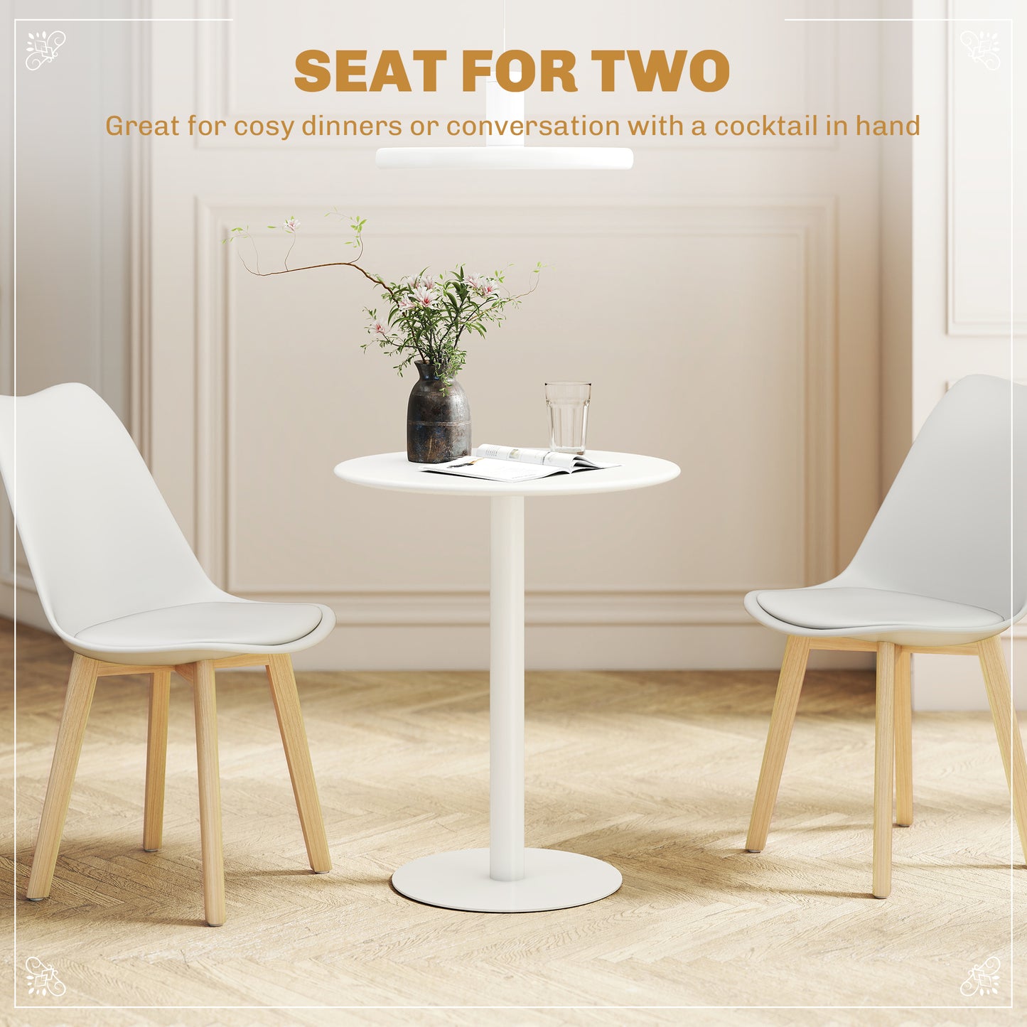 Susuyo Metal And Wood White Round Dining Table With Steel Base 60 x 60 cm