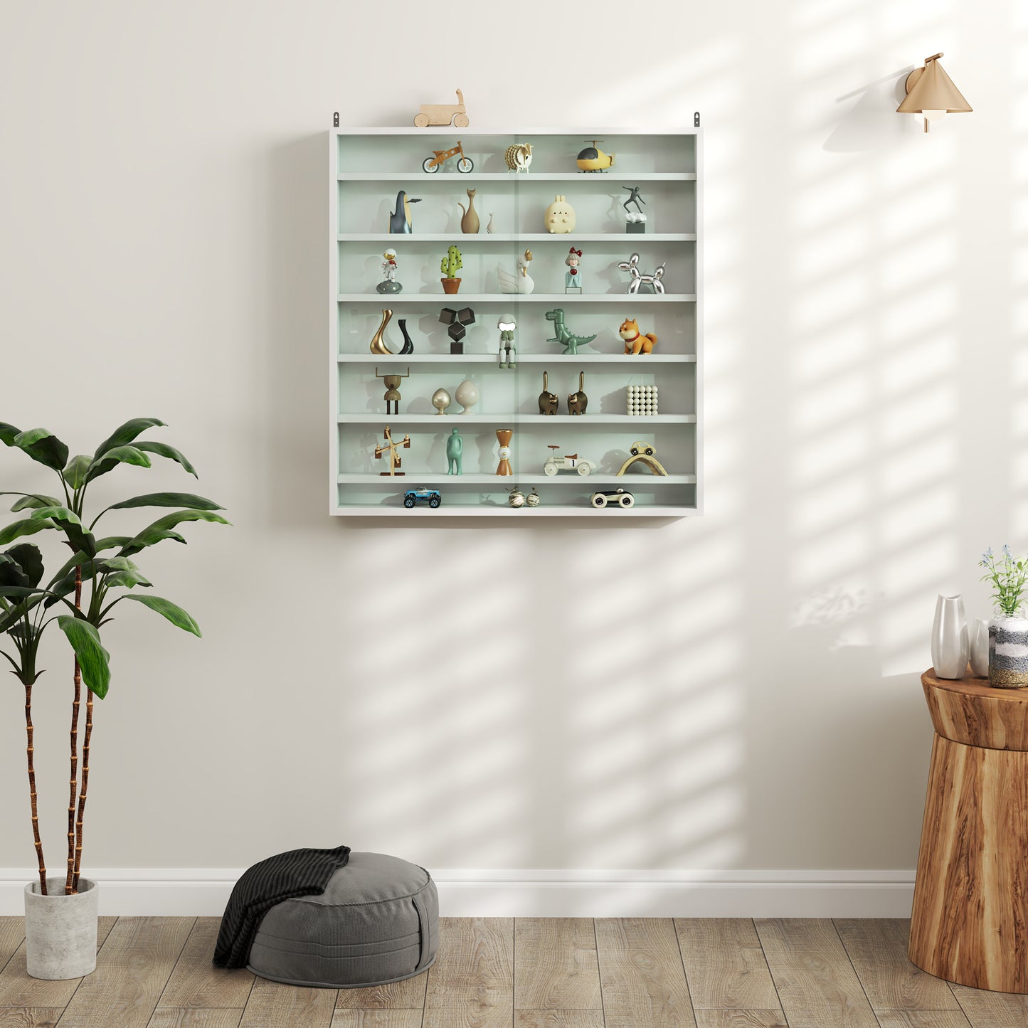 Bazizi Kedi Wood And Glass White 6 Tier Display Cabinet With Glass Doors