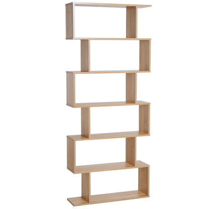 Vicovi Nava Wood Oak Finish 6 Tier S ShaFauxd Display Bookcase