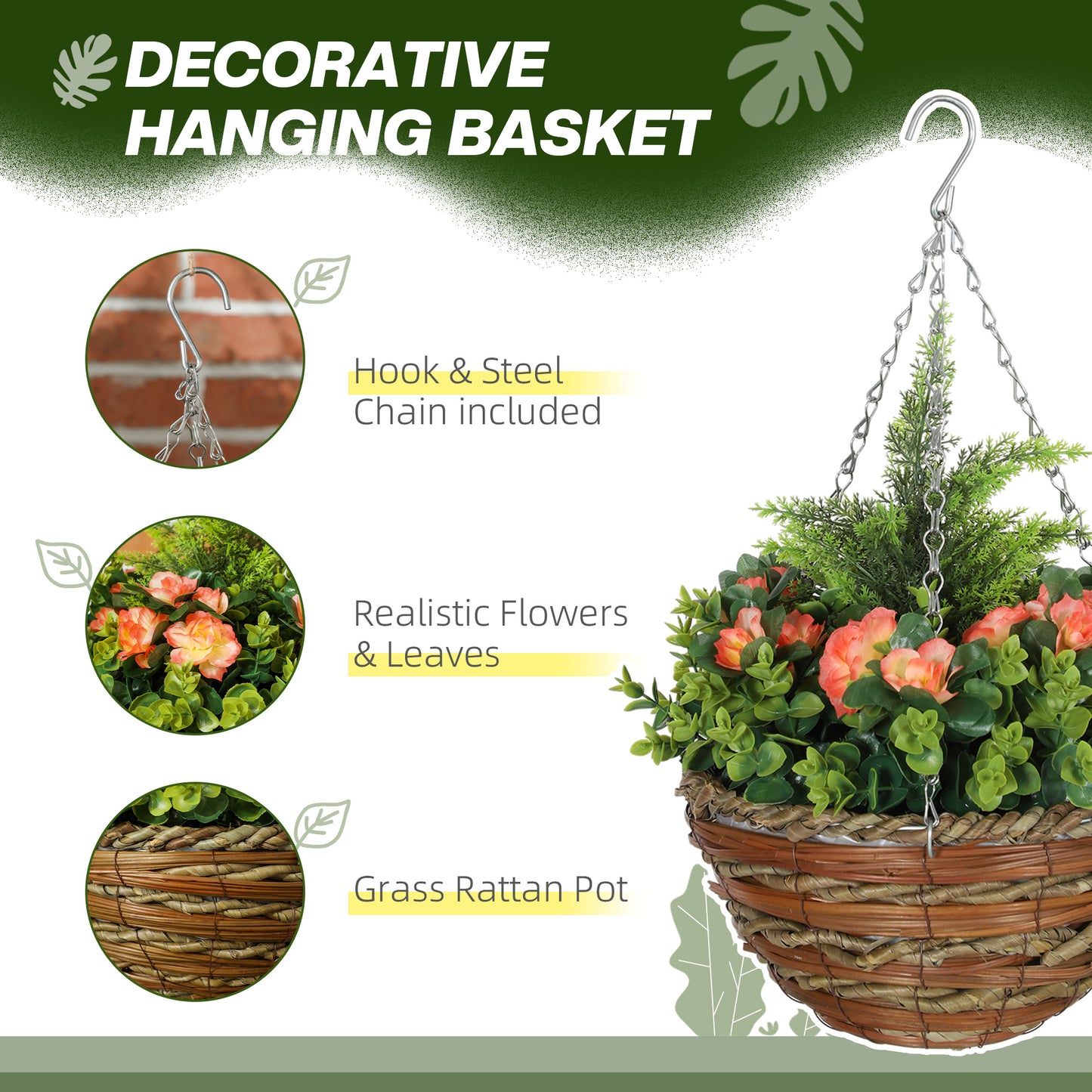 Conivi Set Of 2 Artificial Lisianthus Hanging Flower Pots In Orange And Green