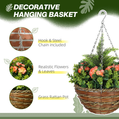 Conivi Set Of 2 Artificial Lisianthus Hanging Flower Pots In Orange And Green