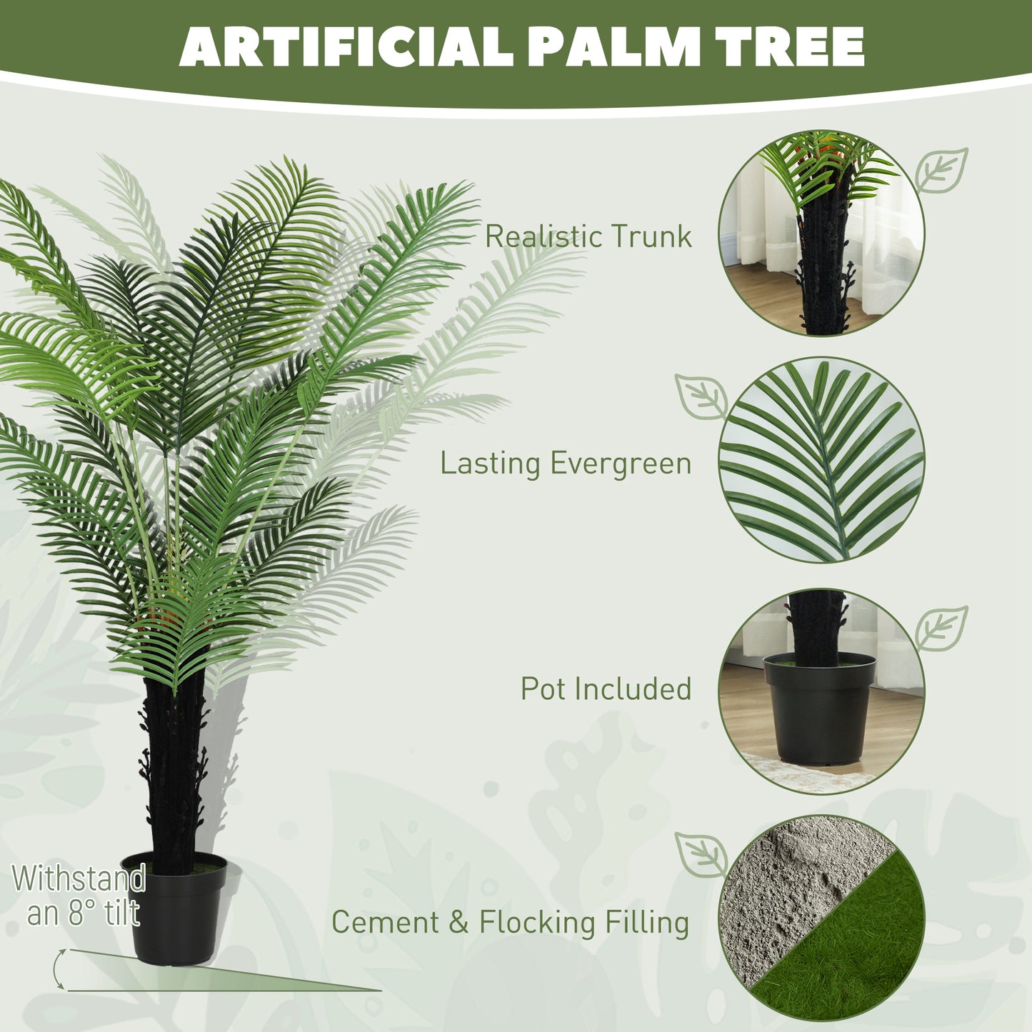 Seta Tall Artificial Areca Palm With Layered Leaf Detail In Pot H8 175cm Green