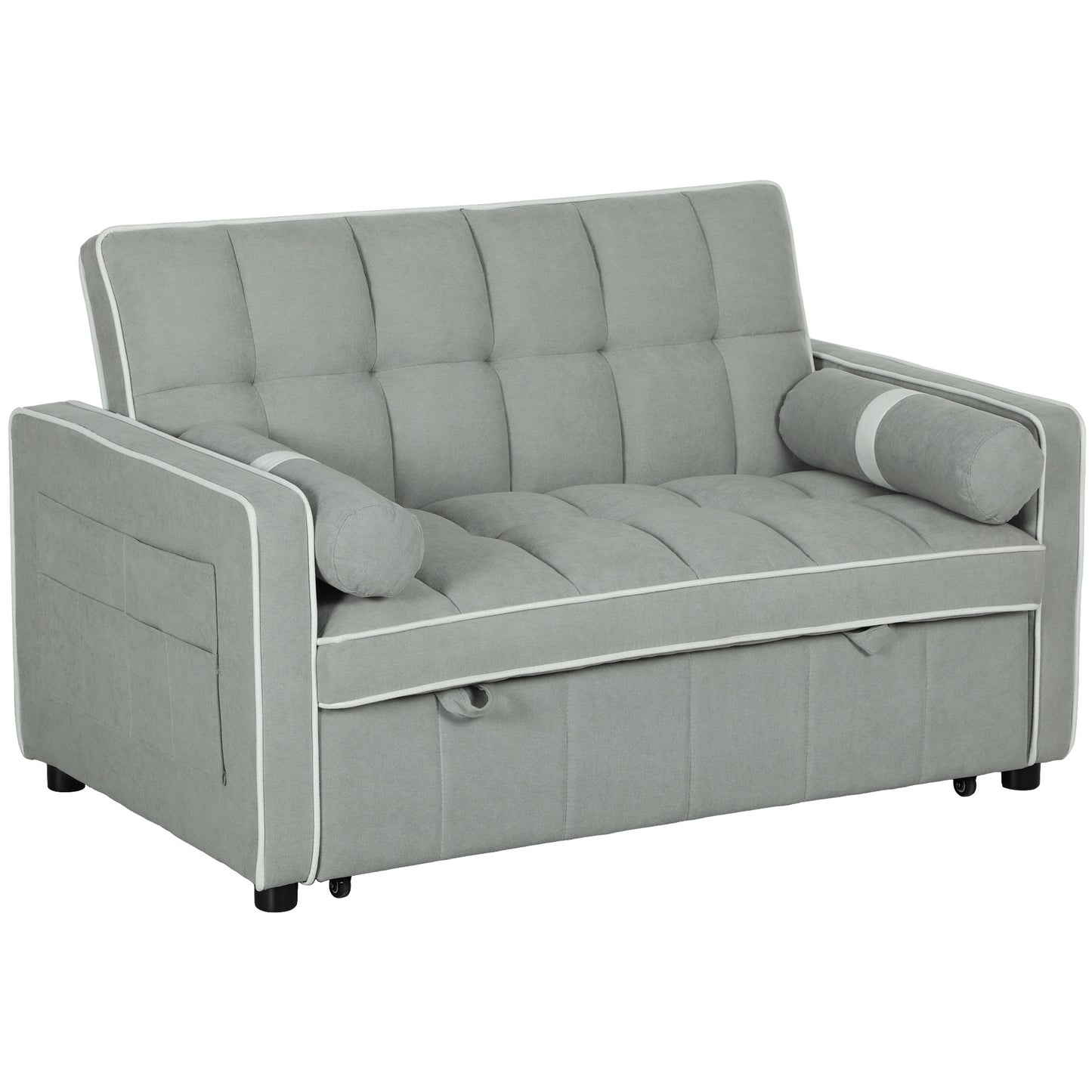 Tapa Linen Effect Light Grey Upholstered 2 Seater Sofa Bed White Trim