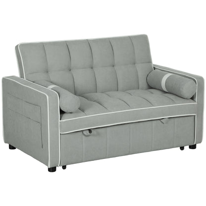 Tapa Linen Effect Light Grey Upholstered 2 Seater Sofa Bed White Trim