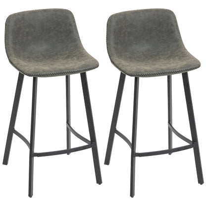 Nora Set Of 2 Grey Faux Leather Dining Bar Stools With Back And Foot Support