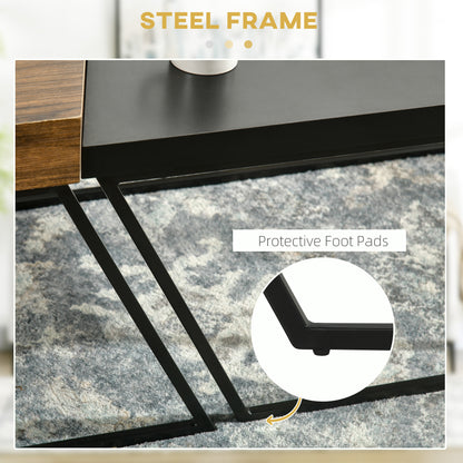 Nimolo Metal And Wood Rustic Brown Set Of 2 Industrial Nesting Coffee Tables With Thick Tops