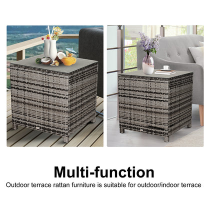 Mael Nimo Faux Rattan Grey Square Outdoor Garden Table With Glass Top