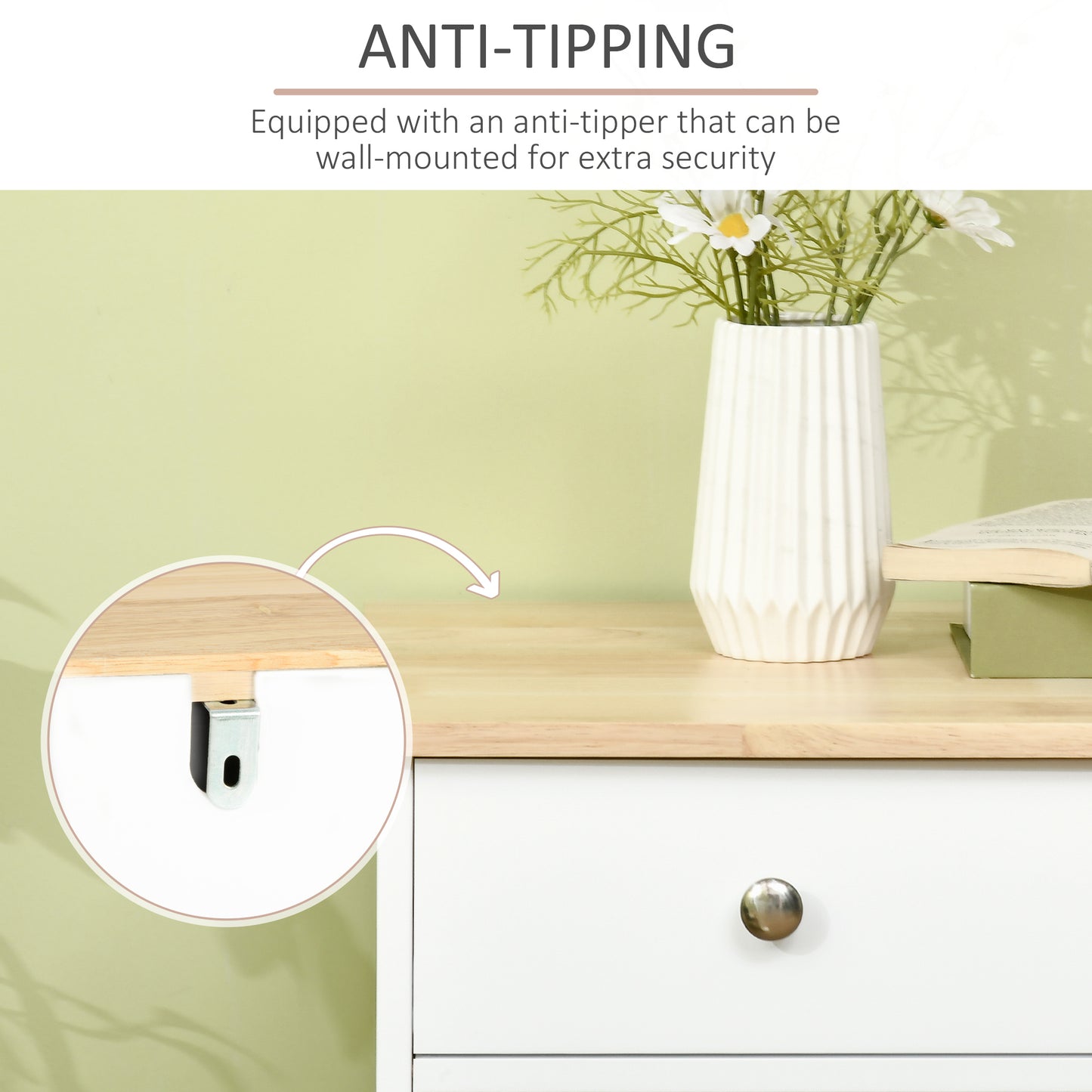 Totoro White Sideboard With Natural Top 3 Doors 3 Drawers 3 Shelves