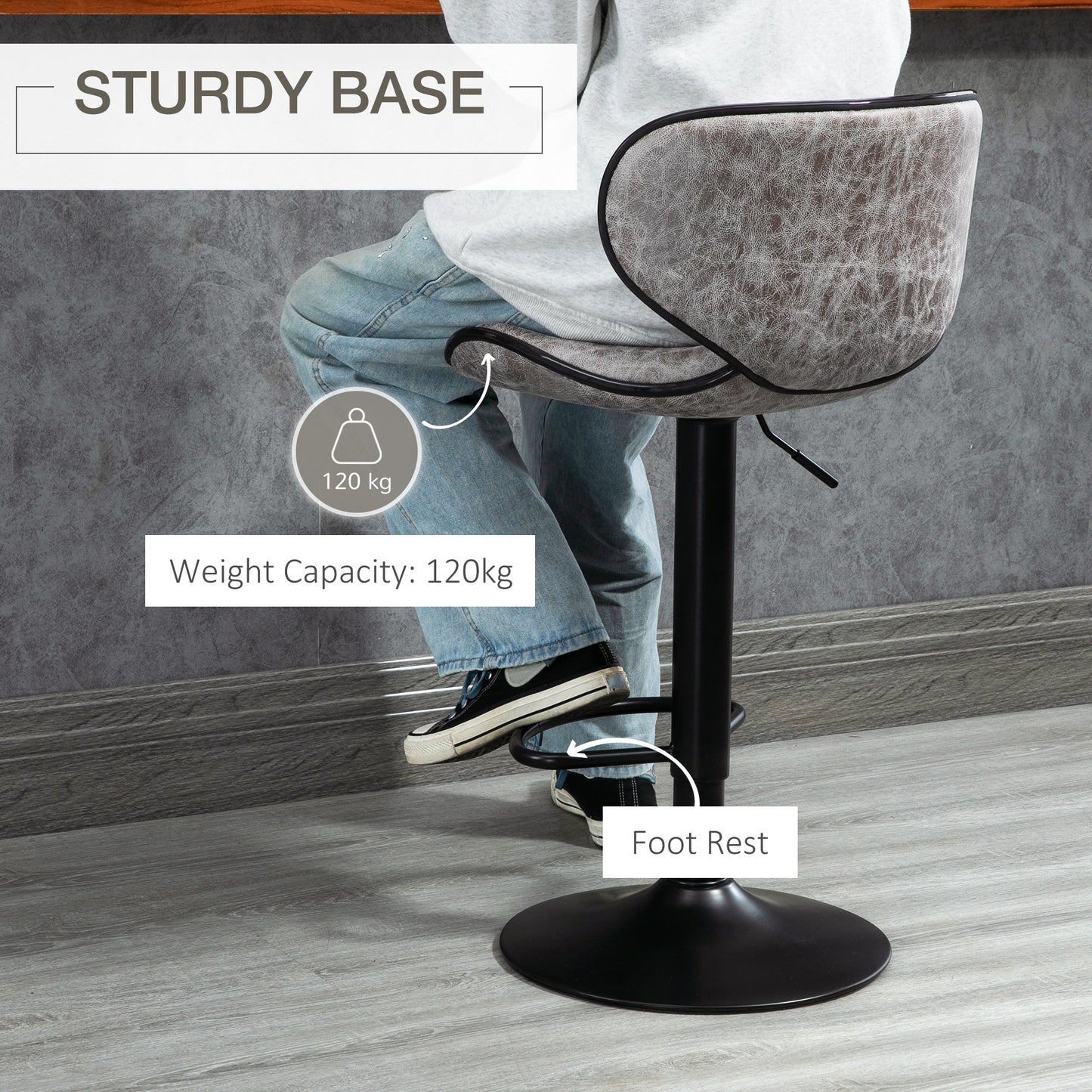 Lila Microfiber Grey Adjustable Swivel Bar Stools Set Of 2 With Armless Design