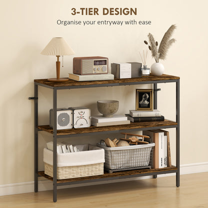 Rihado 101cm Wooden Rustic Brown 3 Tier Console Table