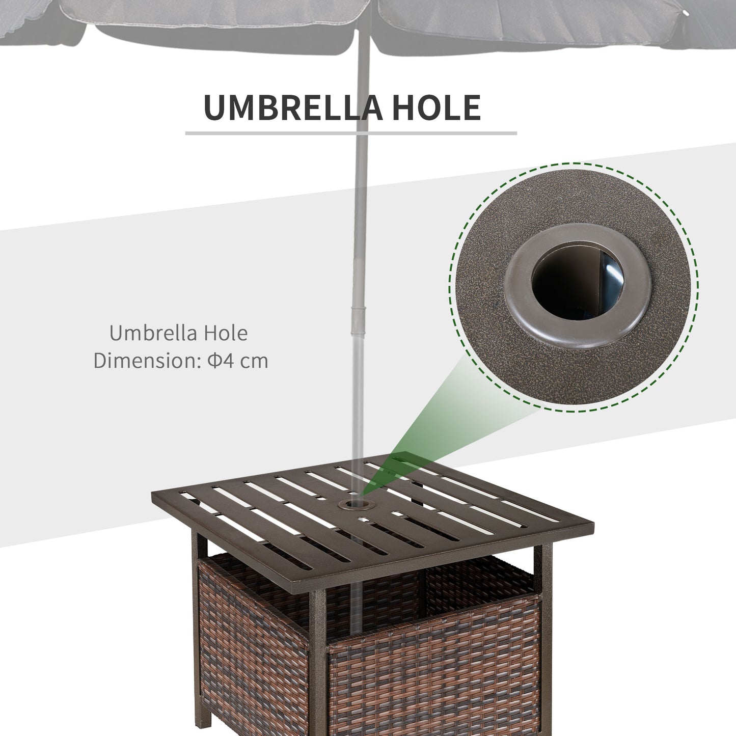 Lalema Rattan Brown Square Outdoor Coffee Table With Umbrella Hole And Slatted Top
