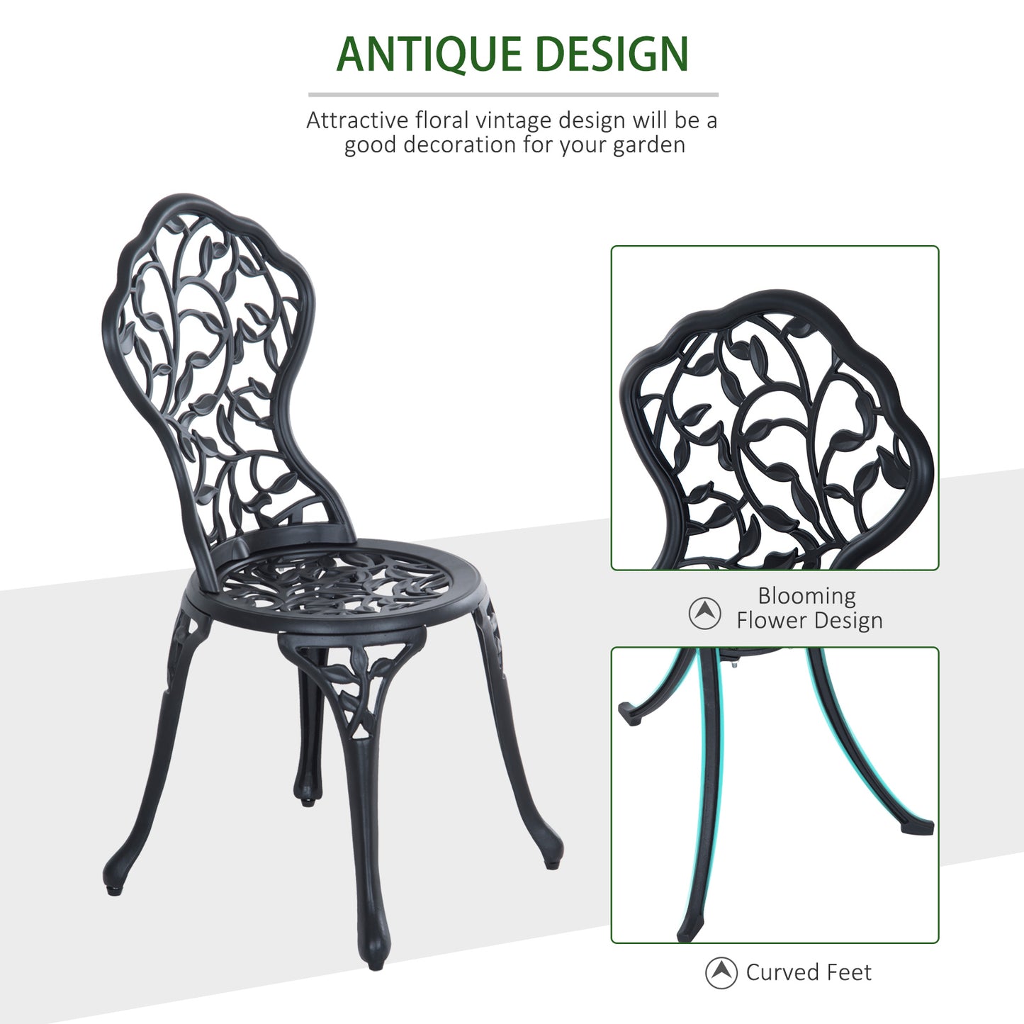Kanesu 3 Piece Aluminium Bistro Dining Set In Antique Black