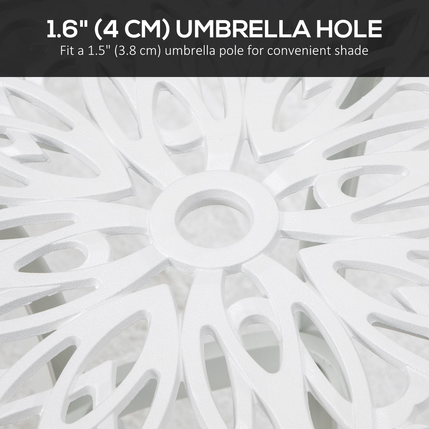 Zisu Cast Aluminium White Square Outdoor Bistro Table With Umbrella Hole