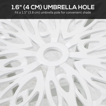 Zisu Cast Aluminium White Square Outdoor Bistro Table With Umbrella Hole