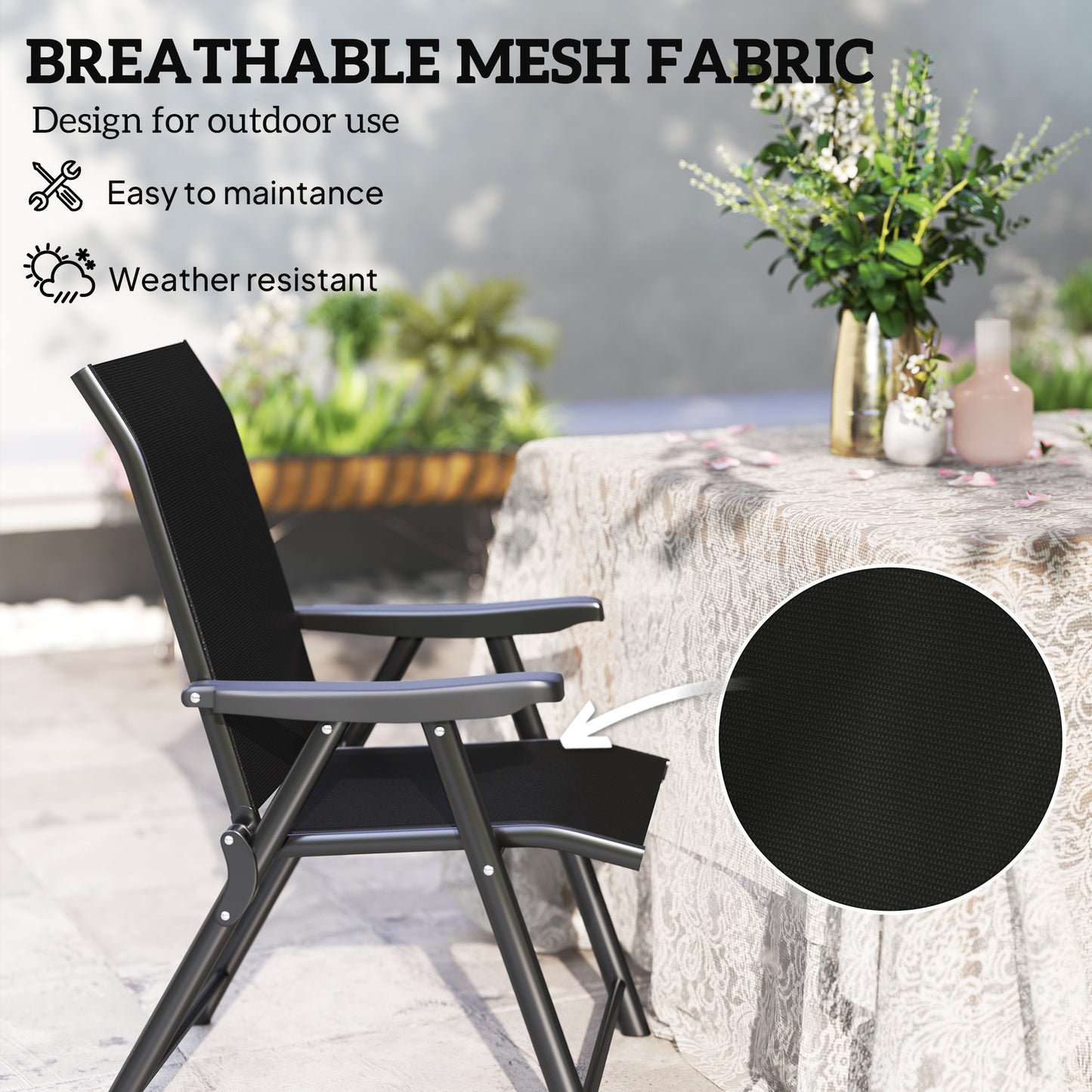 Sopazzi Set of 2 Metal Black Folding Outdoor Chairs