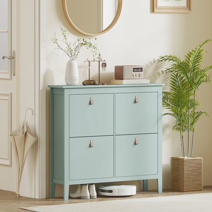Margarita Wooden Mint Green 4 Drawer Shoe Cabinet Faux Leather Handles