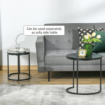 Coyo Metal And Wood Black And White Marble Effect Nest Of Tables