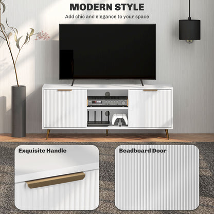 Lamo 120cm Wooden White TV Stand 2 Etched Doors and Shelf For Screens Up To 55 Inches