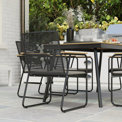 Karutte 6 Seater Garden Dining Set featuring Soft Cushions Rattan Backrest Rectangular Plastic Top Garden Furniture Set Outdoor Dining Table & Chairs for Patio Balcony Poolside Nature Wood Finish