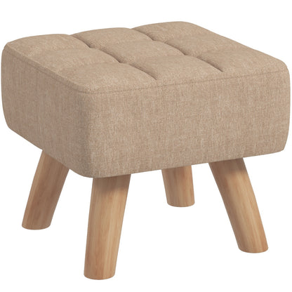 Luluva Linen Look Brown Square Padded Footstool Diamond Tufted