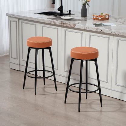 Mativa Faux Leather Brown And Black Bar Stools Set Of 2 With Footrests