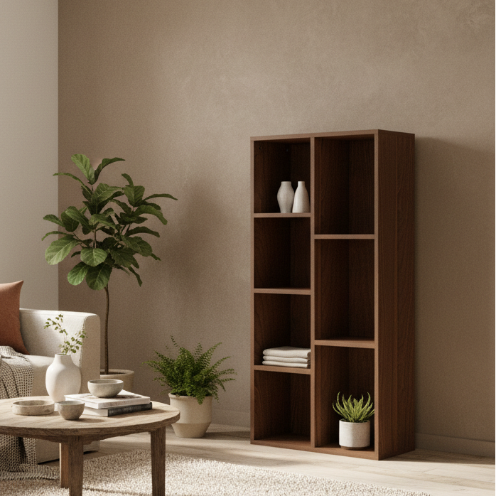 Nofivi Wood Walnut Effect 7 Cube Storage Bookcase