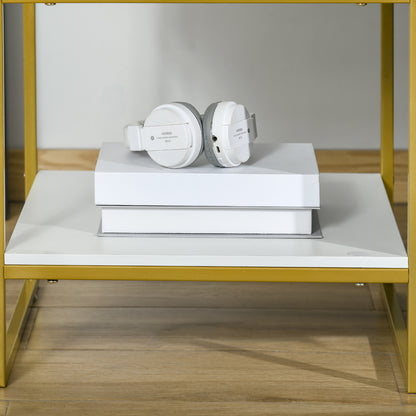 Niva White And Gold Set Of 2 Modern Bedside Tables With Drawer And Shelf