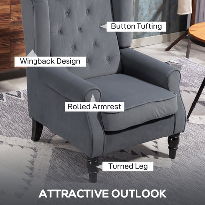 Vanola Fabric Grey Retro Wingback Accent Armchair With Diamond Button Tufted Upholstery