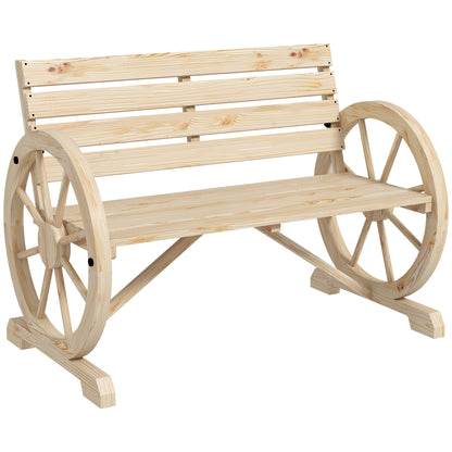 Hata Zilu Wood Natural Rustic Wagon Wheel Style Garden Bench With Armrests