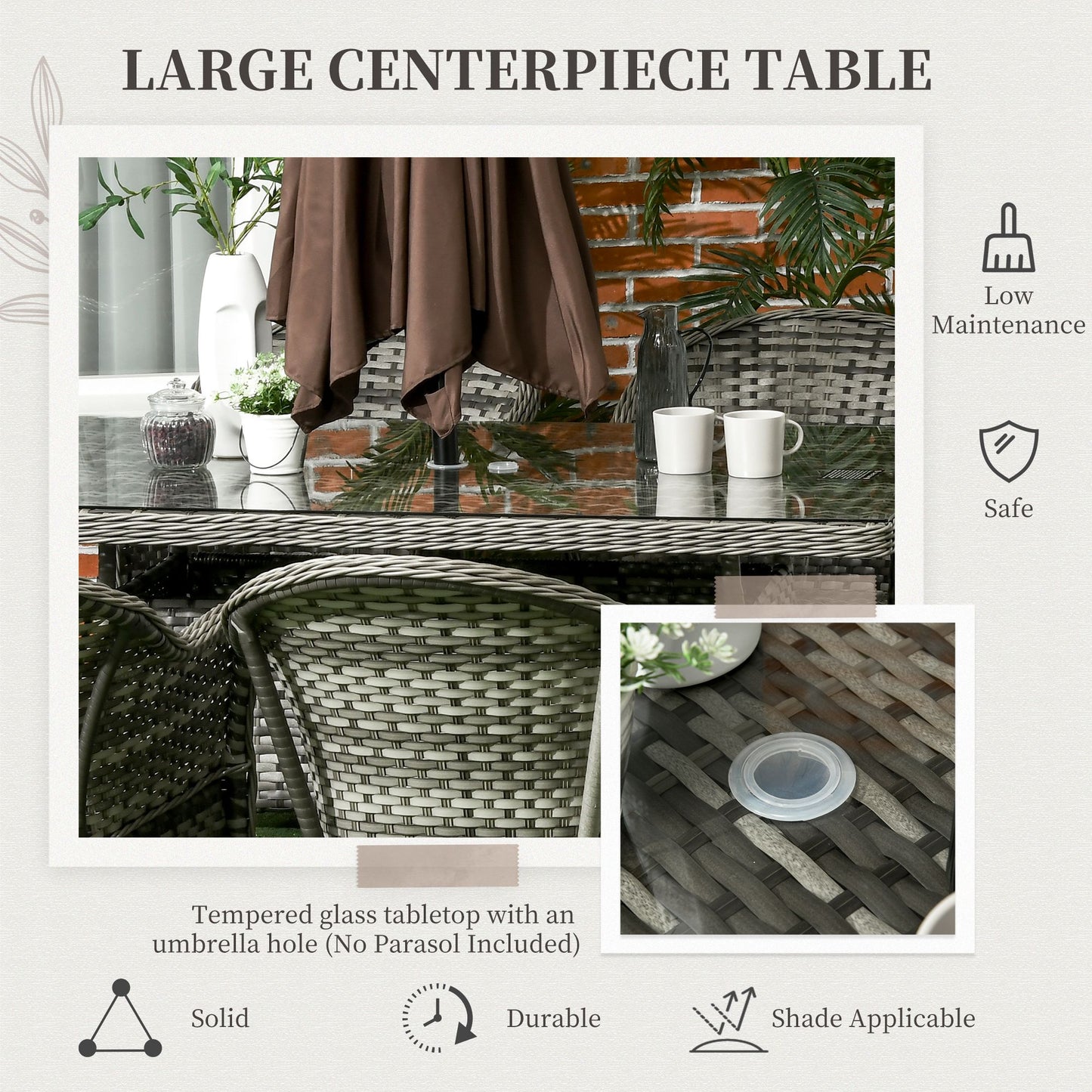 Viviel 6 Seater Grey Rattan Garden Dining Set With Cushioned Seating