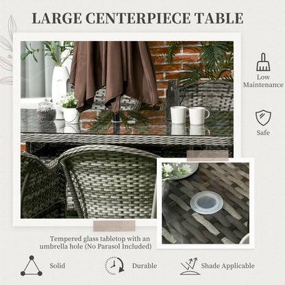 Viviel 6 Seater Grey Rattan Garden Dining Set With Cushioned Seating