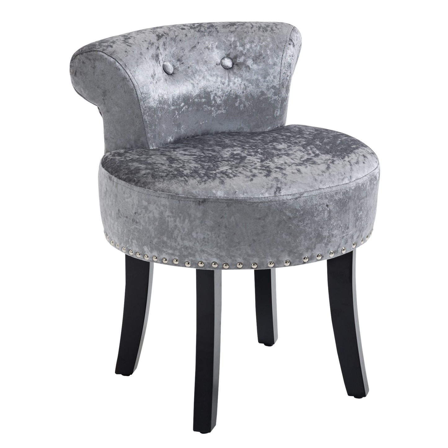 Mocareba Grey Velvet Dressing Table Stool With Rubber Wood Legs