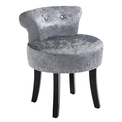 Mocareba Grey Velvet Dressing Table Stool With Rubber Wood Legs