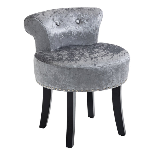 Moco Reba Grey Velvet Dressing Table Stool With Rubber Wood Legs
