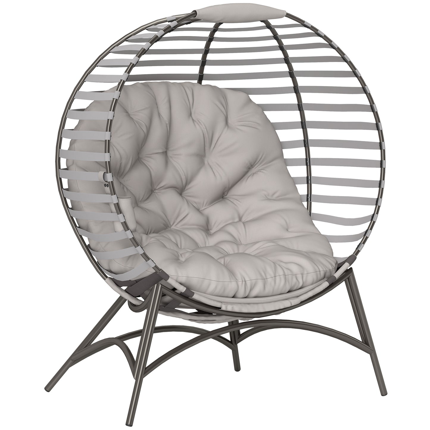 Lenika Oversized Rattan Light Grey Egg Chair With Cushion And Side Storage Pocket
