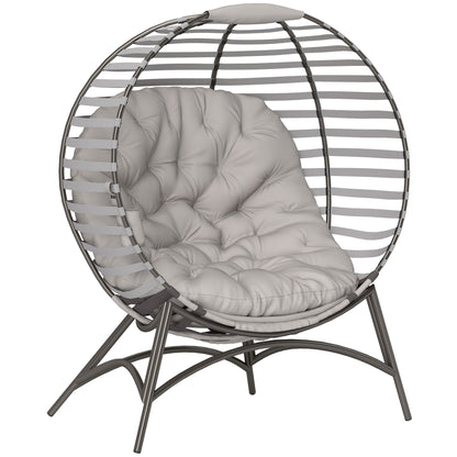 Lenika Oversized Rattan Light Grey Egg Chair With Cushion And Side Storage Pocket
