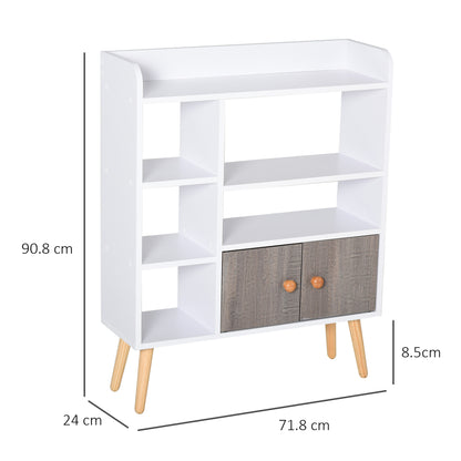 Eltano Wood And Metal White And Grey Freestanding Bookcase With Storage Cabinet And Legs