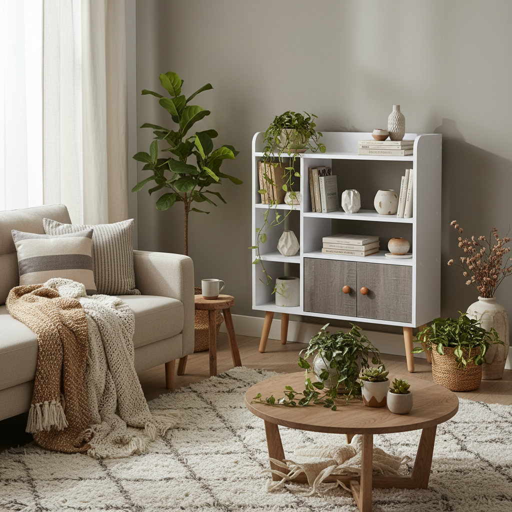Eltano Wood And Metal White And Grey Freestanding Bookcase With Storage Cabinet And Legs