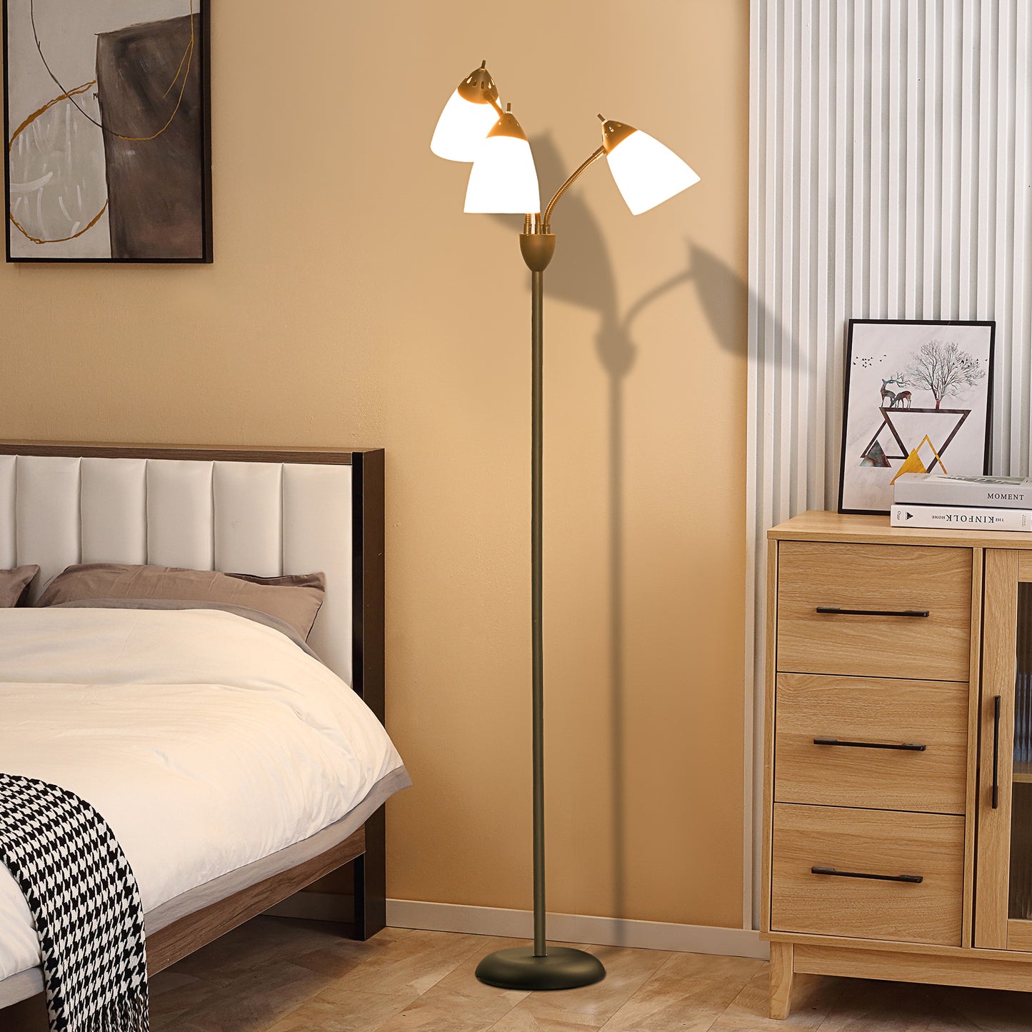 Diyoni Metal Black Arc Style Tree Floor Lamp With 3 Adjustable Rotating Lights 155 cm