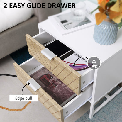 Loni White And Natural Wood Bedside Table 2 Drawers White Handles
