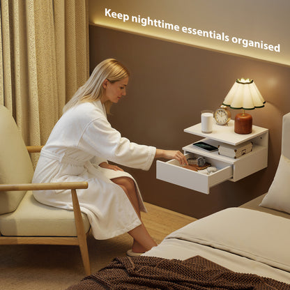 Toriro White Set Of 2 Floating Wall Mounted Bedside Tables 1 Drawer 1 Shelf