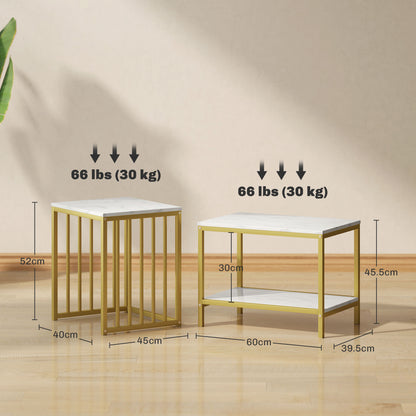 Rolana Set Of 2 Nesting Coffee Tables Metal And Marble Effect and Gold Frame