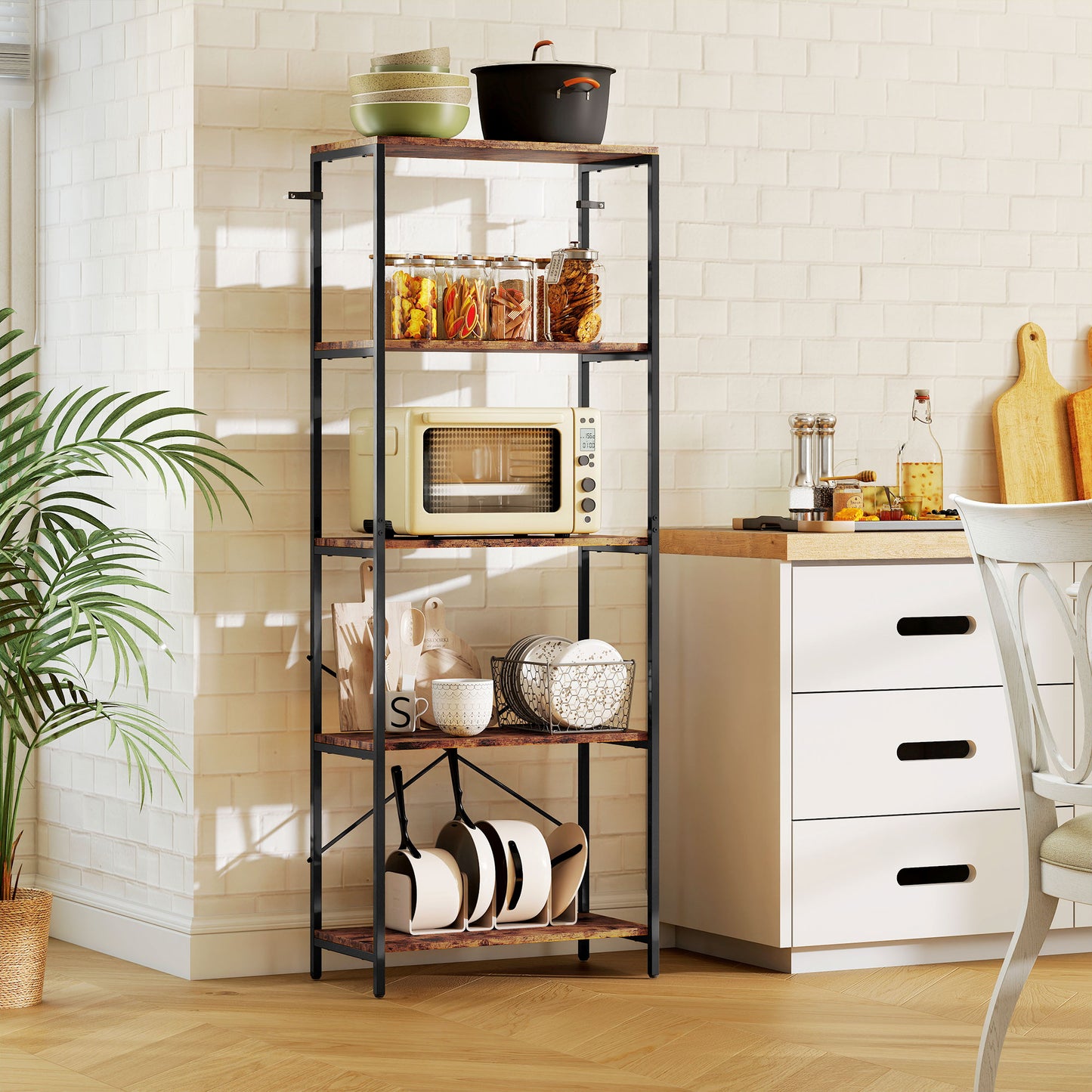 Ravitti Metal And Wood Rustic Brown And Black 5 Tier Industrial Bookcase