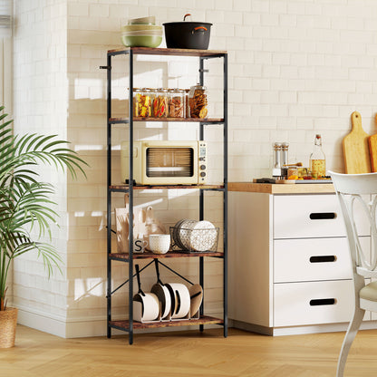 Ravitti Metal And Wood Rustic Brown And Black 5 Tier Industrial Bookcase